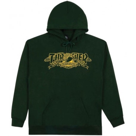 Thrasher Sweat Mag Banner Hood - Forest green